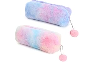 TIANNAIT Lot de 2 trousses à crayons en peluche, jolie trousse à crayons arc-en-ciel, souple de grande capacité, pour enfants (rose, violet), violet, Organisateur