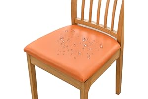 ‎HOMECOVER HOMECOVER Esszimmerstuhl Sitzbezüge 6er Set Wasserdicht Stuhlbezug, PU Leather Stuhlbezug Sitzfläche Abnehmbar Stretch Esszimmerstuhl Sitzbezüge Für Esszimmerstühle-6er Set-Orange