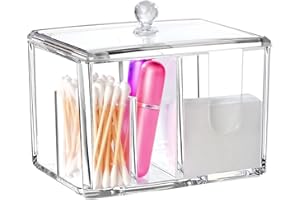 HOLEMZ Dispensador de Algodones Acrílico Organizador de Almacenamiento de Maquillaje Transparente con Tapa para Bolas de Algodón y Bastoncillos Lápiz Labial Pinceles