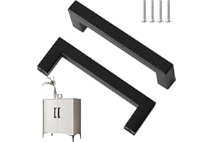 QUWEM 2 Pack Black Kitchen Cupboard Handles, Stainless Steel Cabinet Door Handles 96mm Hole Center T Bar Kitchen Pulls Square for Cabinets Cupboards Wardrobe Drawer Dresser with Screws