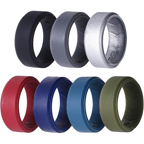 Lot De 4 Alliances En Silicone Pour Homme - Taille 9 - Respirant, Confortable - Noir, Bleu, Gris Foncé, Gris Clair - Pour Sport, Travail, Voyage
