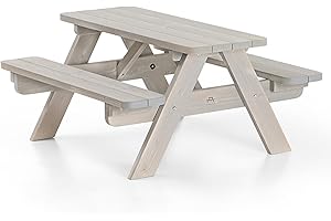 AMATA Classic Design Children's Picnic Table Mini, UNGURS Collection – Weatherproof Wooden Picnic Table for Outdoors, Kids Safe Design – Perfect for Garden and Patio (Grey)