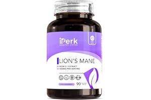IPERK Lions Mane Mushroom Complex Supplement 1000mg Lion's Mane Per Serving 90 Vegan Capsules Manufactured in ISO Licenced Facilities in The UK