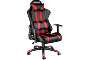 TecTake® Sedia da Gaming per Gamer, Poltrona da Ufficio con Poggiatesta, Braccioli, Schienale Regolabile, Sedia Ufficio Ergonomica con Imbottitura Extra Spessa e Supporto Lombare - Nero/Rosso