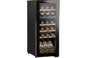DELLONDA Baridi 18 Bottle Dual Zone Wine Cooler, Fridge with Digital Touch Screen Controls, Wooden Shelves & LED Light, Black - DH89