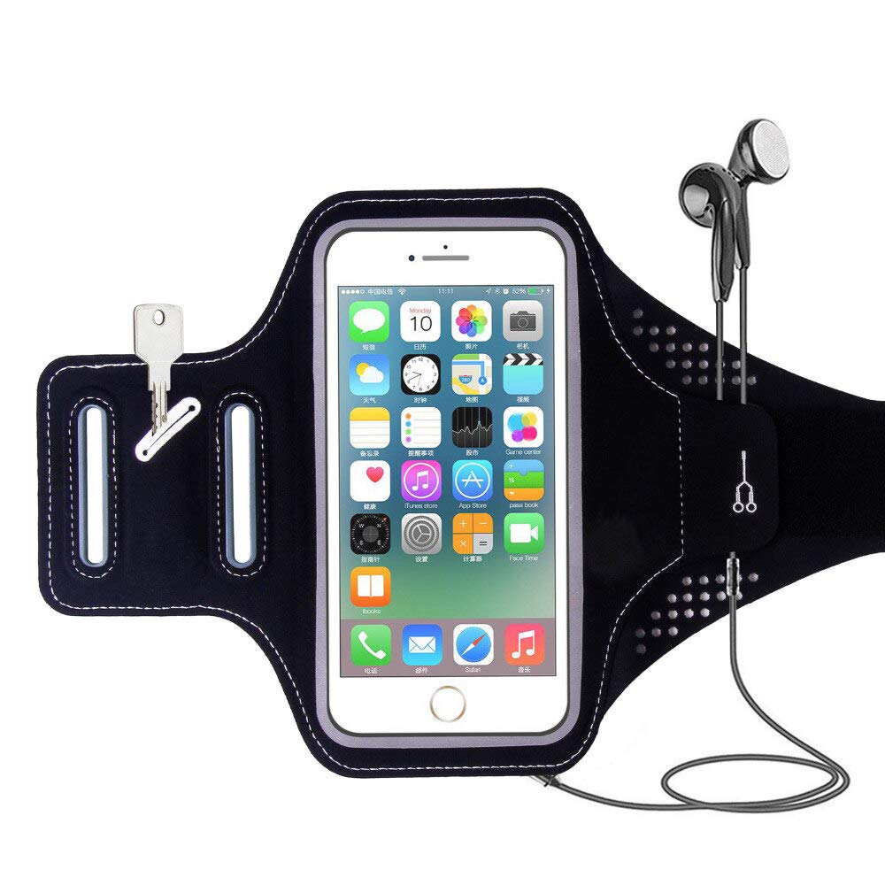 DEALPICK Rubberized Material with Adjustable Sweatproof Anti-Slip Ultra Light Weight Arm Band Mobile Holder for Smartphones - Black