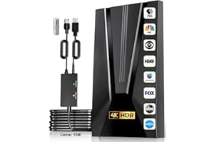 2023 Antenne TV Intérieur Puissante, Lomhyve 520km Antenne TV Extérieure HD avec Gain élevé et 360° Amplificateur Intellectuel Signal, 4K 1080P Chaînes Télévision Gratuites, 10m Câble Coaxial
