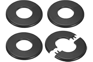 M METERXITY 4-Pack Wall Split Flange, for 1.6 Inch/40mm OD Pipe ABS Escutcheon Plate Round Self-Adhesive Plumbing Cover Plates for Water Pipe/Faucet [Black]