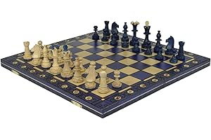 Chess and games shop Muba - Magnifique jeu d'échecs en bois fabriqué à la main avec planche en bois et pièces d'échecs fabriquées à la main – Idée cadeau (40 cm) bleu - À partir de 8 ans