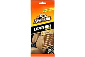 ARMOR ALL Toallitas para Tapicerías de Piel - 20 UDS - Limpia, Acondiciona y Protege con Cera de Abejas, Acabado Mate, Fácil de Usar, Previene Manchas y Mantiene la Piel Como Nueva