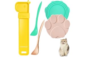 Duuclume 5Pcs Pet Food Can Supplies Set, 2Pcs Universal Silicone Can Covers Lids for Wet Food Storage, 2Pcs Can Spoons with a Silicone Cat Strip Squeeze Spoon for Kitten Wet Treats Dispense & Feeder