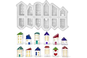 ZGDYI 12 Moules de Coulée pour Mini-Maisons,Ensemble de moules en silicone pour petite maison,3d moules en silicone pour maison,Idéal pour Bougies, Savons, Plâtre, Béton Créatif et Décorations de Noël DIY