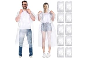 Henrycares 6/10 Stück Einweg Regenponcho Damen Herren, Durchsichtig Regencape Regenschutz mit Tunnelzug Kapuze und Elastische Manschette,Wasserdicht für Wandern Radfahren Camping und Reisen