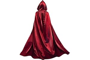MiiDD Mantello con Cappuccio Lungo in Raso Adulto Costume di Halloween Capo Masquerade Costume di Natale Capo Masquerade Costume Strega Wicca Vampiro(Vino Rosso,M)