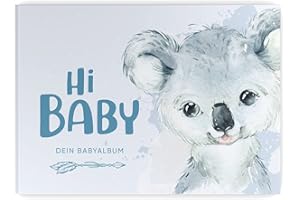 KIDDO Babyalbum - Mein erstes Jahr, Junge Mädchen, Album zur Geburt, Baby-Tagebuch, schönsten Momente und Erinnerungen zum Auszufüllen auf 104 Seiten (ohne Personalisierung, Koala, blau)
