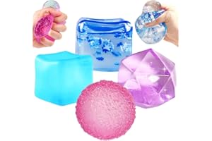 CADOAL 4Pcs Large Ice Cube Squishy and Diamond Stress Balls Toys Set for Kids Adults, Square Slow Rise Sugar Sensory Fidget Toy for Autism ADHD Boys Girls Classroom Office and Trip Stress Relief Squeeze Cube