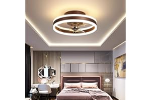 YUNZI Reversible Plafonnier Ventilateur avec Telecommande 6 Vitesses Chambre LED Dimmable Ventilateur De Plafond avec Minuterie Silencieux Moderne Plafonnier Ventilateur,Marron,50cm