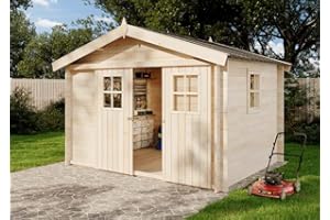 Alpholz Gartenhaus EVERE aus Fichten-Holz, Gerätehaus mit 19 mm Wandstärke, Garten Holzhaus inklusive Montagematerial, Metalldach, Geräteschuppen 330 x 270cm mit Satteldach