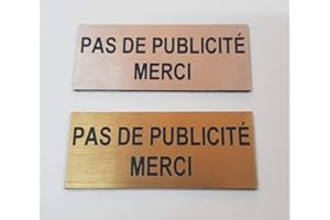 Plaque | Pas de Publicité Merci | pour bôite aux Lettres | 60x25 mm | Aluminium brossé | autoadhésif (Argent)