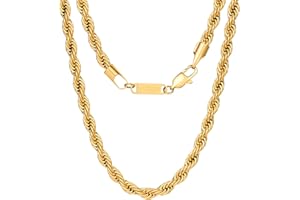 VEXXS Rope Chain, 18K Real Gold Plated Rope Necklace Mens Gold Chain, Durable No Color Fading 3mm 4mm 5mm Miami Cuban Link Chain Men’s Necklace 46-66cm