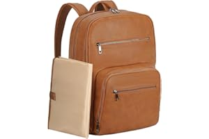 VASCHY Mochila de Pañales, Mochila Bebé Mochila Carro Bebé con Cambiador Grande Bolsas Multifuncionales de Cuero, Bolsillos Aislados y Funda Acolchada para Portátil, Mochila para Mamá y Papá Marrón