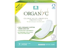 ‎ORGANYC Organyc, Hygienebinden mit Flügeln für die Nacht, aus zertifizierter Bio-Baumwolle, für sehr starke Tage - 1 Packungen zu je 7 Stück