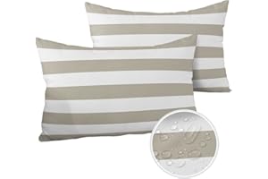 ALAGEO Outdoor Waterproof Cushion Covers Patio Furniture Classic Striped Decorative Beige Cushion Covers Set of 2 Pillow Covers for Sofa Couch Chair Home Decor 20x12