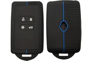 YEROZHUI 2 custodie per chiavi dell'auto, per Renault, Duster, in silicone - Silicone Chiave Clio - 4 Tasti (Nero e blu-2 pezzi)