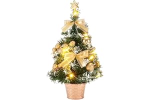 KUWUNG Pequeño Arbol de Navidad con Luces Incorporadas, 40CM Mini árbol de Navidad con Luces Led, Bolas Navidad, Piña, Artificial Arbol de Navidad Pequeño, Mesa de Comedor Arbol Navidad Pequeño