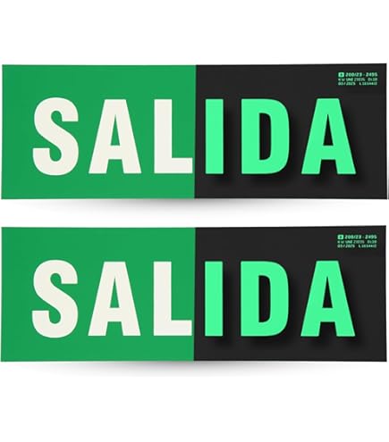 7 Señales De Salida De Emergencia Luminiscentes – PVC Adhesivo, 30x15 Cm, Para Interior Y Exterior