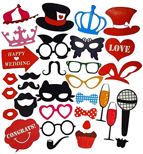 DIKETE® Hochzeit Geburtstag Party Photo Booth Props set Fotorequisiten Fotoaccessoires, 31 stück - 3