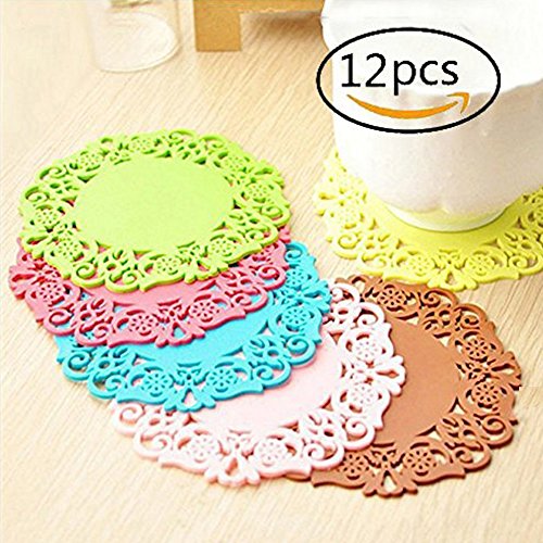 EQLEF® 12 pcs Hohlen Silikon-Untersetzer Anti-Rutsch-Cup Mat 12er Pack