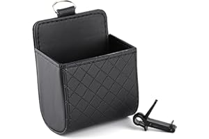 Lwuey Car Air Vent Storage, Hanging PU Leather Pouch Box with Hooks For Phones Keys Sunglasses Coins Pens Cards Organizer Bag Anti Slip Driver Essential Accessories Front Tidy Caddy
