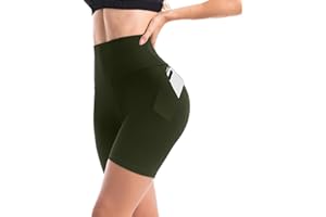 Walifrey Womens Cycling Shorts with Pockets，Tummy Control Black Gym Shorts Womens for Workout Running