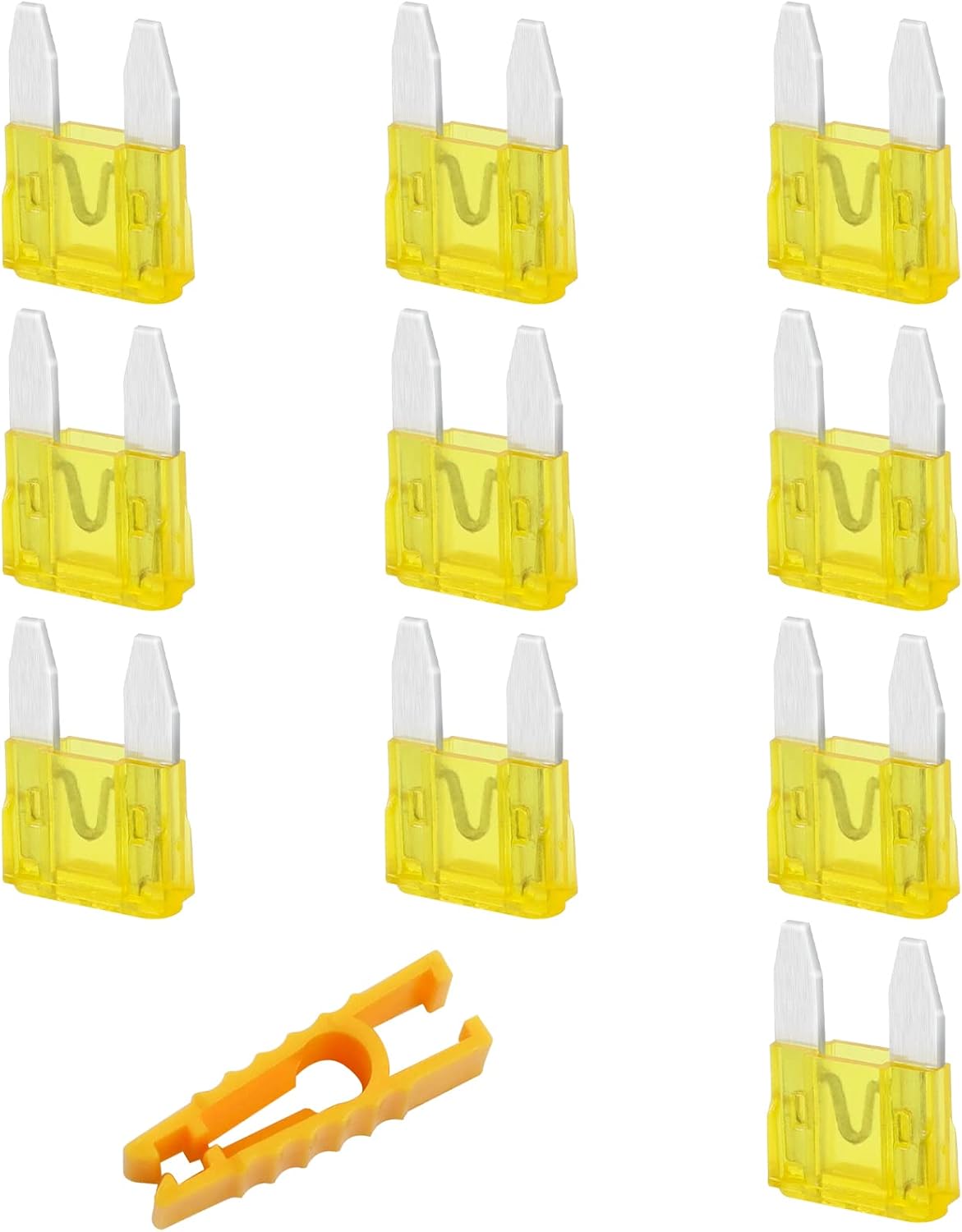 JatilEr Mini Blade Fuses 10 Pcs, 20A, 32V, Automotive Replacement Fuses with Fuse Puller for Car/RV/Truck/Motorcycle/Boat