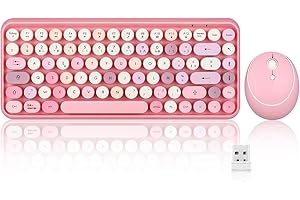 Perixx PERIDUO-713 Ensemble Mini Clavier et Souris sans Fil,USB, 2.4 GHz, Touches de Style Rétro Arrondies, Rose Pastel, AZERTY