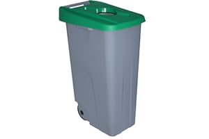 Contenedor de Residuos Reciclo 110L Verde con Tapa Abierta y Ruedas – Plástico Resistente, Encajable, Asa Ergonómica, Ideal para Reciclaje y Colectividades | Denox