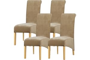 Leorate Velvet Dining Chair Covers: Thick High Back Velvet Chair Slipcovers Stretch Fabrics Cover For Large Chair Washable Removable Chair Cover For Home Decor (Pack of 4, Camel)