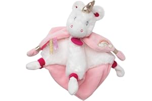BABY NAT' - Doudou Licorne Souple Poussière d'Etoiles - Rose et Blanche - Broderie Arc en Ciel - Idée Cadeau Naissance - Doudou Facile à Attraper - Tout Doux pour les Câlins - BN0322