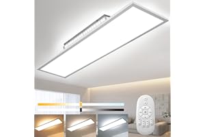 THANGER Lámpara Techo LED Regulable 120 x 30 cm, 52W Plafonnier Función de Memoria, Lámpara Techo con Mando Distancia, 2700-6500 K, Luz Blanca Cálida, Natural, Blanca Fría éclairage pour Bureau Atelier Salon