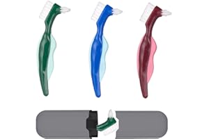 MANQYI 3 Piezas Cepillo Dentadura, Cepillo de Limpieza para Dentaduras, Dentadura Conjunto de Cepillo, Cepillo para Dentaduras Postizas, con Caja Almacenamiento, para Dentaduras Postizas