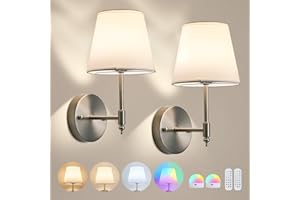 DSJK Battery Operated Wall Sconce Set of 2,Brushed Nickel Wireless Wall Light with Remote Control,RGB Dimmable 15 Colors,Rechargeable Bulbs Cordless Wall Lamp for Indoor Bedroom