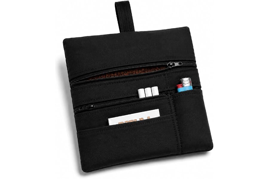 Russo Handmade Portatabacco Artigianale in Tessuto con Doppia Zip, 4 Scomparti Porta Cartine e Filtri, Nero