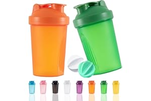OOTD Protein Shaker Flasche 400 ml Auslaufsicher, BPA Frei, Eiweiß Shaker für Supplement Shakes mit Sieb & Skala, Fitness Mixer für cremige Whey Proteinpulver Shakes, (Orange+Green(2PCS)