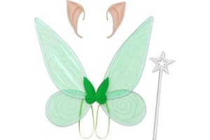 Winwild Ali di Fata Adulto 60 cm Ali di Farfalla Ali di Fata Signore Ali di Fata con Orecchie di Elfo e Bacchetta Bambini Farfalla Costume Accessori per Carnevale Halloween Cosplay Party (Verde)