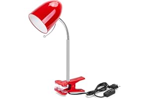Aigostar Lampada da Lettura con Clip, Lampada da Scrivania Vintage con Clip, Lampadina Non Inclusa, Compatibile con Lampadine Modello E27, con Cavo da 153 cm, Rosso
