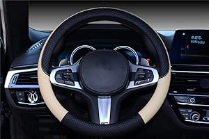 ‎GUTSBOX Universal Auto Lenkradhülle Lenkrad Abdeckung Heavy Duty Lenkradbezug aus Leder 38CM / 15'' Anti Rutsch Lenkradabdeckung Lenkradschoner (Schwarze-beige)