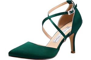 Duosheng & Elegant HC1901 Femme Bout Pointu Talon Haut Escarpins Sangle croisée Satin Chaussures de Mariage de mariée de soirée