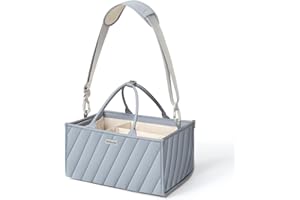 mliinjoy Baby Windel Caddy Organizer tragbare multifunktionale Aufbewahrung mit Papiertasche Schultergurt und Klett zur Befestigung am Kinderwagen geeignet für Zuhause Auto Reisen Graublau
