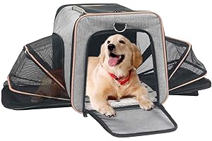 ABISTAB Pet erweiterbare Tragetasche, Hundebox, Katzen und Hunde Transportbox, ausklappbar, Faltbare größere Haustiertragetasche, Matte mit Hartfaserplatte, für Auto Reisen geeignet